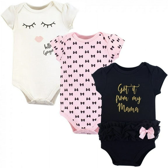 Little Treasure Baby Girl Cotton Bodysuits 3pk, Mama, 9-12 Months