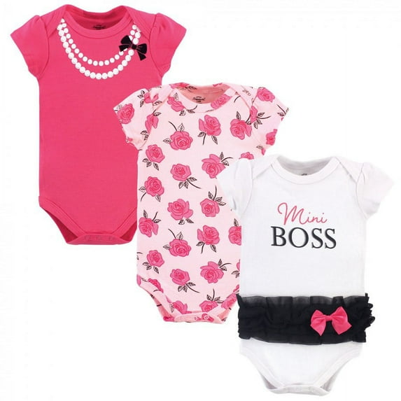 Little Treasure Baby Girl Cotton Bodysuits 3pk, Mini Boss, 0-3 Months