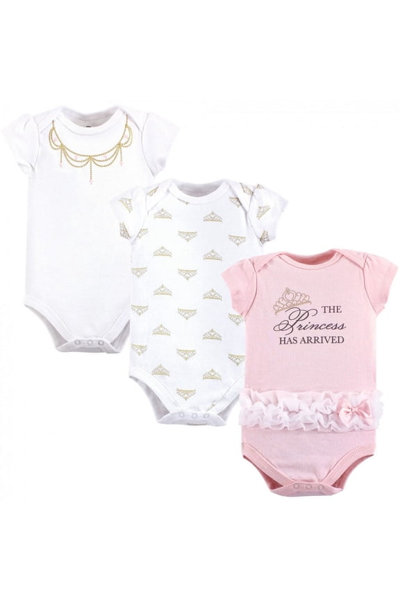 Baby Girl Cotton Bodysuits 3pk, Princess, 3-6 Months