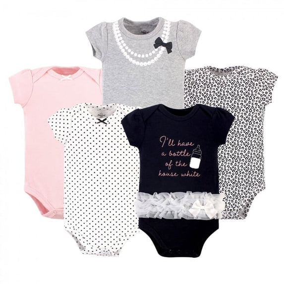 Little Treasure Baby Girl Cotton Bodysuits 5pk, Bottle, 6-9 Months