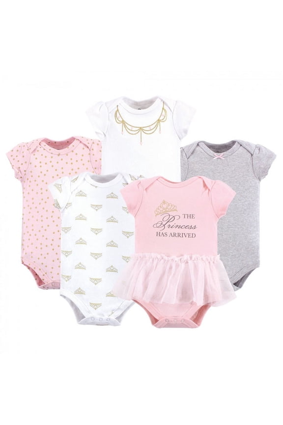 Baby Girl Cotton Bodysuits 5pk, Princess, 6-9 Months