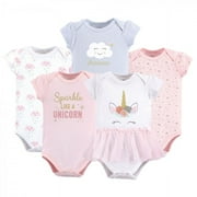 Little Treasure Baby Girl Cotton Bodysuits 5pk, Unicorn, 0-3 Months