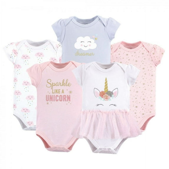 Little Treasure Baby Girl Cotton Bodysuits 5pk, Unicorn, 18-24 Months