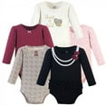 thumbnail image 1 of Little Treasure Baby Girl Cotton Long-Sleeve Bodysuits 5pk, Black Heart Of Gold, 0-3 Months, 1 of 2