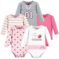 thumbnail image 1 of Little Treasure Baby Girl Cotton Long-Sleeve Bodysuits 5pk, Tutus Touchdowns, 9-12 Months, 1 of 2