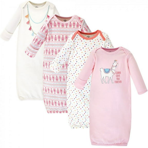 Little Treasure Baby Girl Cotton Long-Sleeve Gowns 4pk, Llama, 0-6 Months