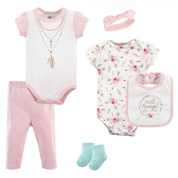 Little Treasure Baby Girl Layette 6-Piece Set, Boho, 9-12 Months