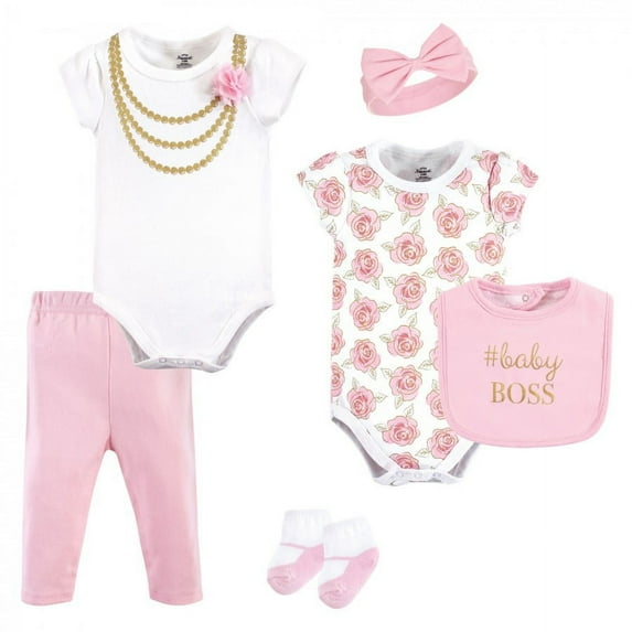 Little Treasure Baby Girl Layette 6-Piece Set, Gold Roses, 0-3 Months