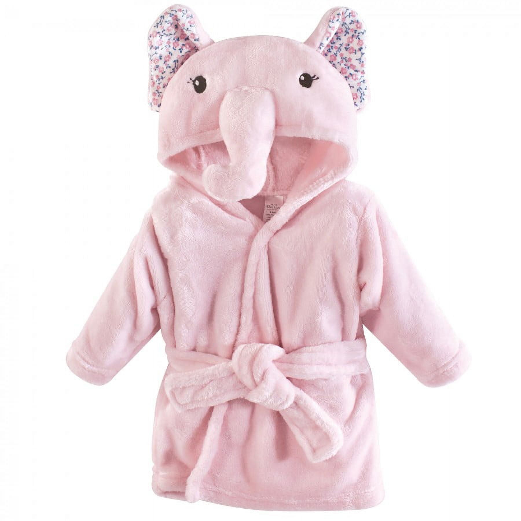 Little Treasure Baby Girl Plush Bathrobe, Floral Elephant, 0-9M