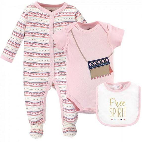 Little Treasure Baby Girl Sleep and Play, Bodysuit and Bib, Free Spirit, 6-9 Months