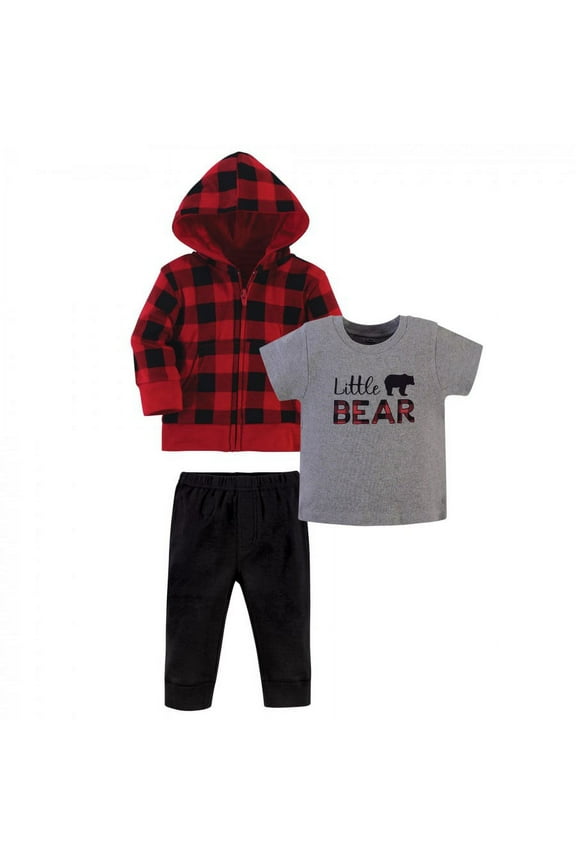 Baby and Toddler Boy Hoodie, Bodysuit or Tee Top, and Pant Set, Little Bear, 2 Toddler