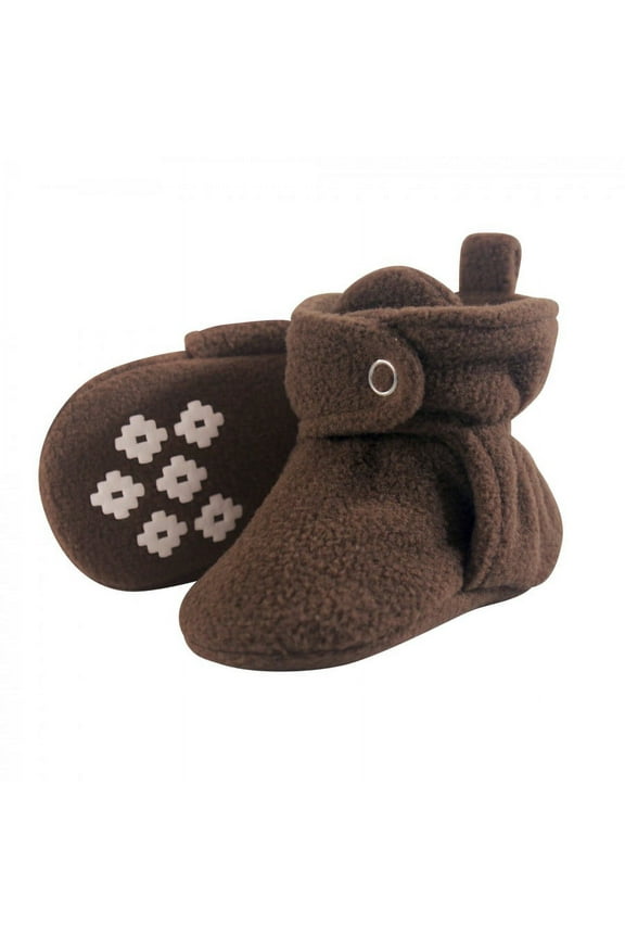 Baby and Toddler Cozy Fleece Booties, Brown, 6-12 Months