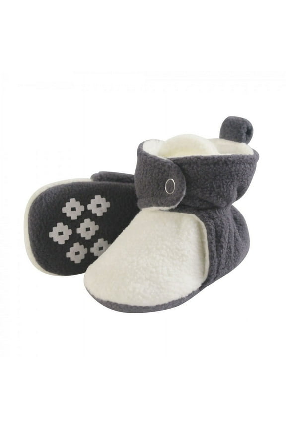 Baby and Toddler Cozy Fleece Booties, Charcoal Cream, 18-24 Months