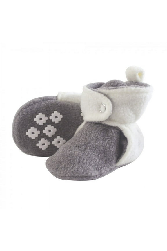 Baby and Toddler Cozy Fleece Booties, Heather Gray Cream, 0-6 Months