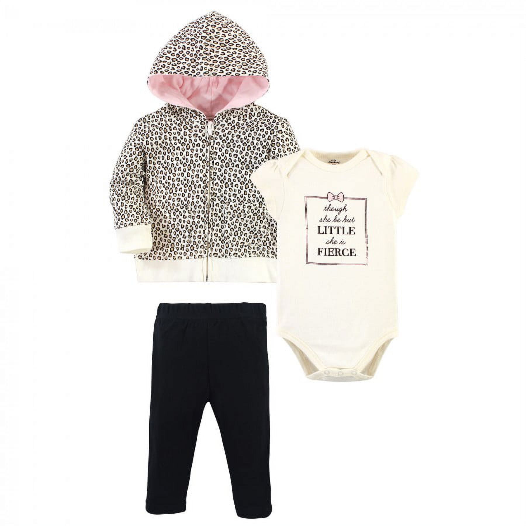 Little Treasure Baby and Toddler Girl Hoodie, Bodysuit or Tee Top, and Pant Set, Leopard Baby, 12-18 Months