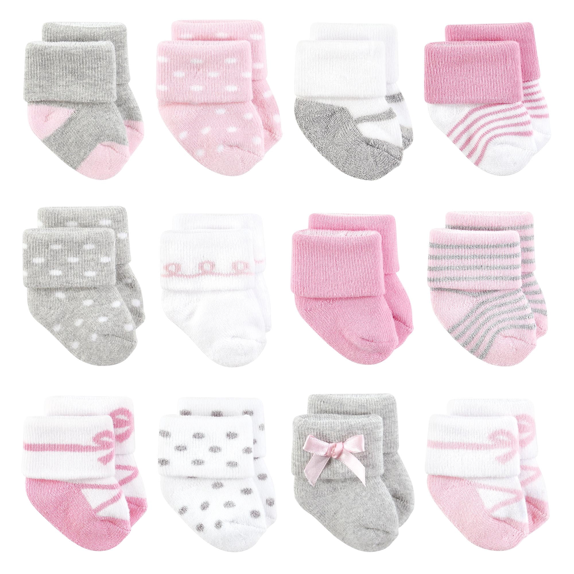 Little Treasure Basics Infant Baby Cozy Terry Baby Sock 12-Pack, Ballet Slipper, 6-12 Months