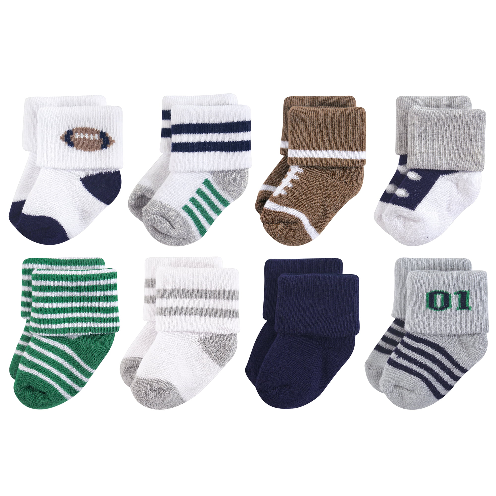 Little Treasure Basics Infant Baby Cozy Terry Socks 8-Pack, Field Goal, 6-12 Months