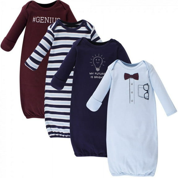 Little Treasure Cotton Genius Long-Sleeve Baby Bodysuits & One-Pieces, 0-6 Months, 4 Pack