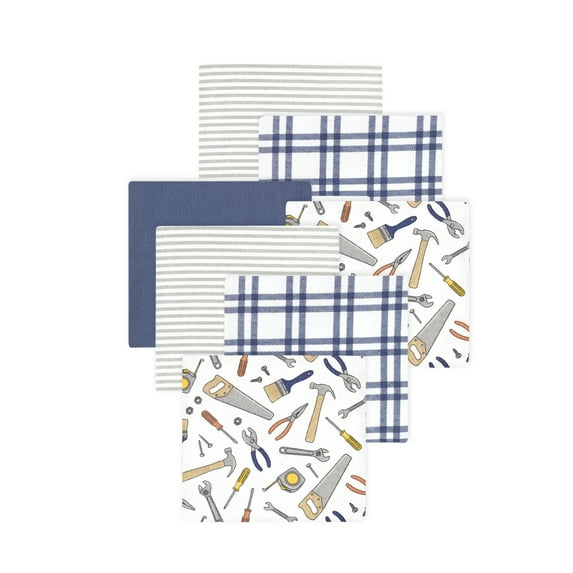 Little Treasure Hudson Baby Boys Cotton Poly Flannel Receiving Blankets 7-Pack, Blue Construction Work, 30x30 inches