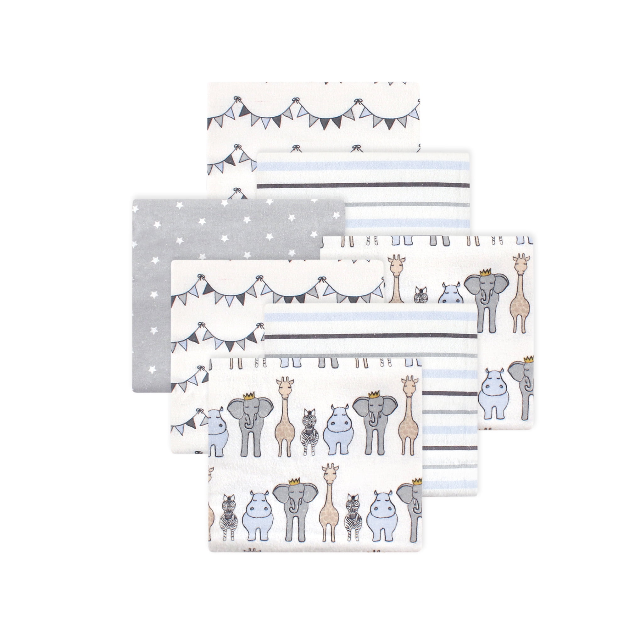 Little Treasure Hudson Baby Boys Cotton Poly Flannel Receiving Blankets 7-Pack, Blue Royal Safari, 30x30 inches