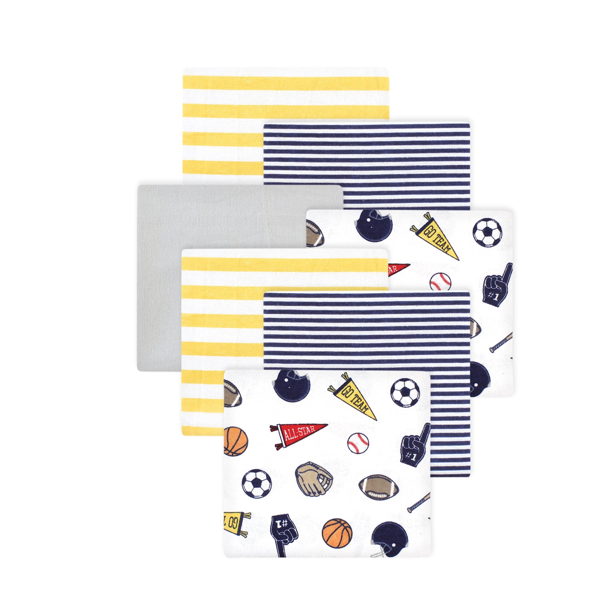 Little Treasure Hudson Baby Boys Cotton Poly Flannel Receiving Blankets 7-Pack, Blue Sports Fan, 30x30 inches