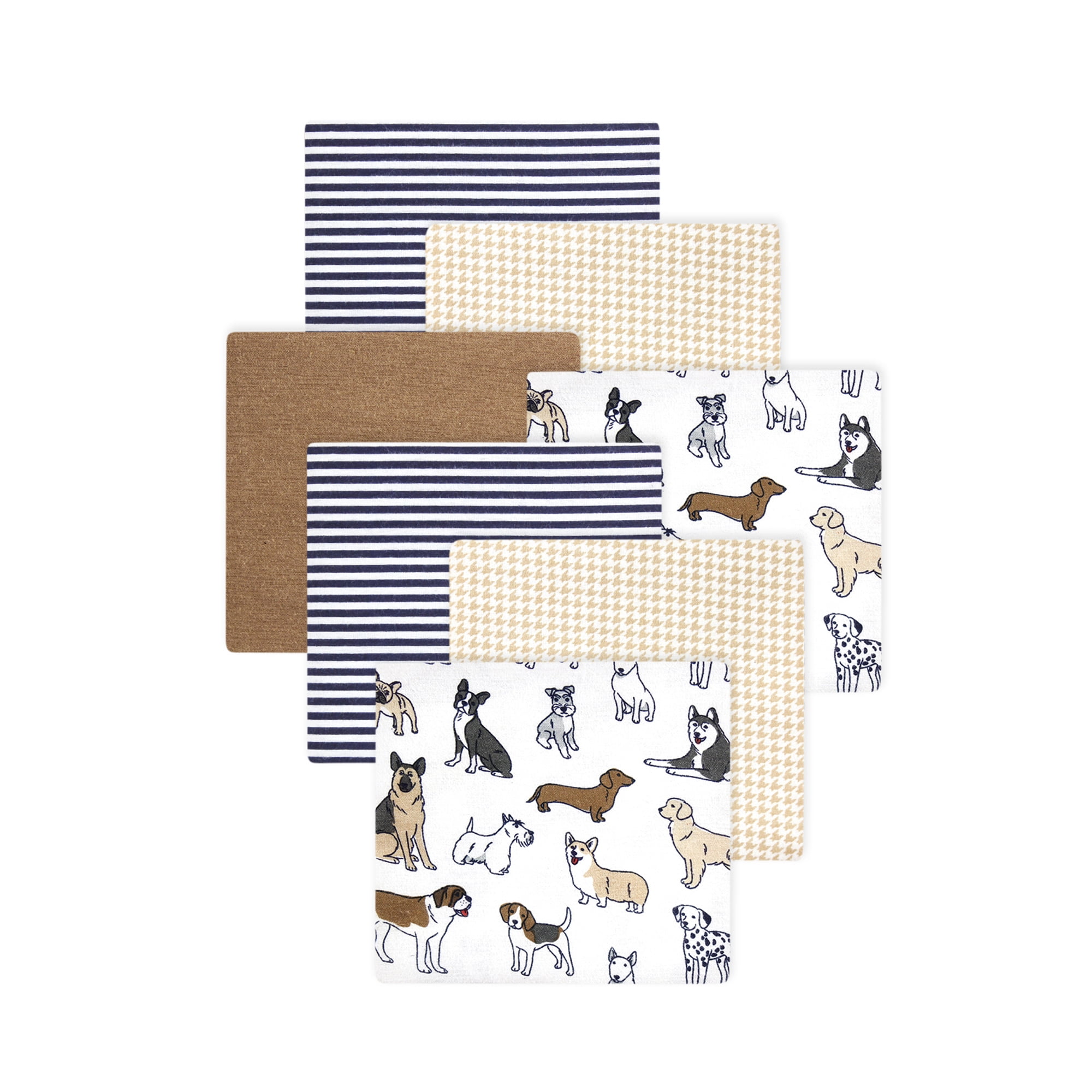 Little Treasure Hudson Baby Boys Cotton Poly Flannel Receiving Blankets 7-Pack, Brown Handsome Dogs, 30x30 inches