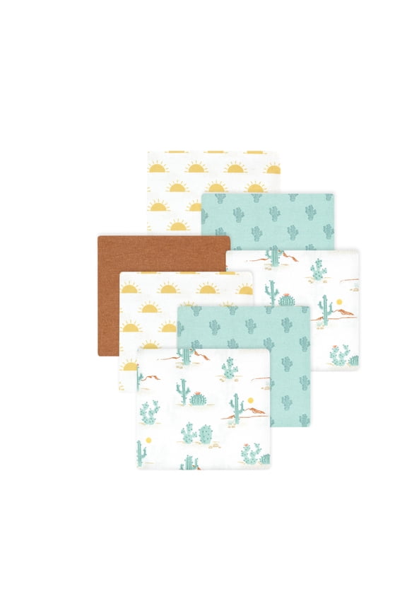 Little Treasure Hudson Baby Cotton Poly Flannel Receiving Blankets 7-Pack, Brown Desert Cactus, 30x30 inches