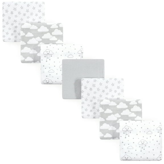Little Treasure Hudson Baby Cotton Poly Flannel Receiving Blankets 7-Pack, Grey Clouds, 30x30 inches