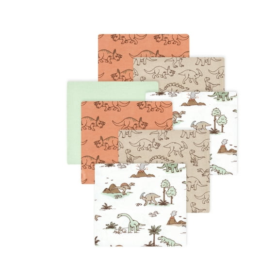 Little Treasure Hudson Baby Cotton Poly Flannel Receiving Blankets 7-Pack, Orange Dinosaur Adventures, 30x30 inches