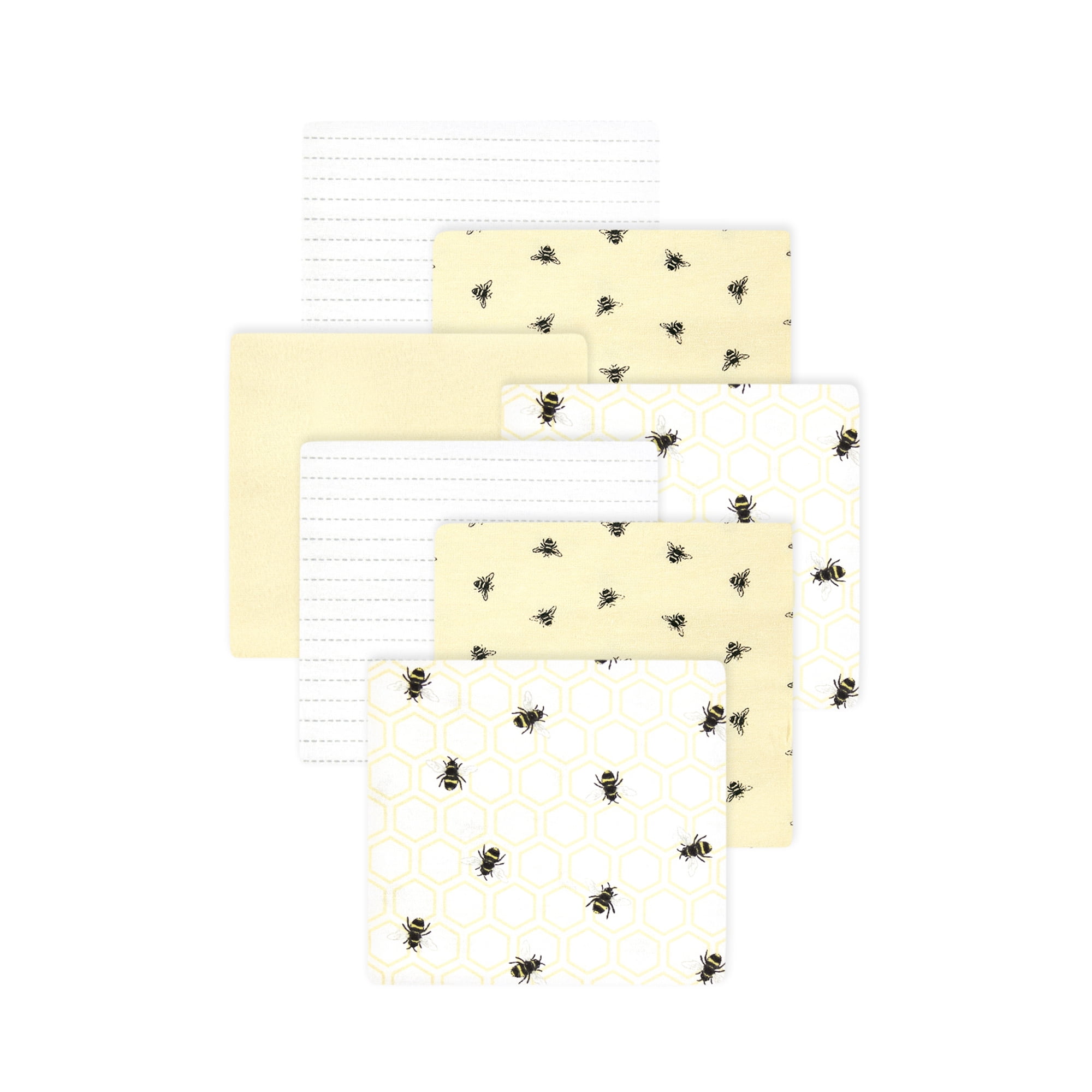 Little Treasure Hudson Baby Cotton Poly Flannel Receiving Blankets 7-Pack, Yellow Honey Bee, 30x30 inches