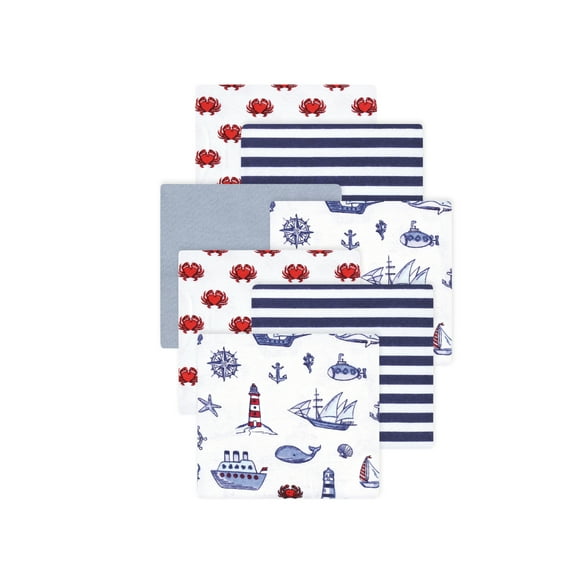 Little Treasure Hudson Baby Cotton Poly Flannel Receiving Blankets Multipack, Blue Lighthouse, 30x30 inches