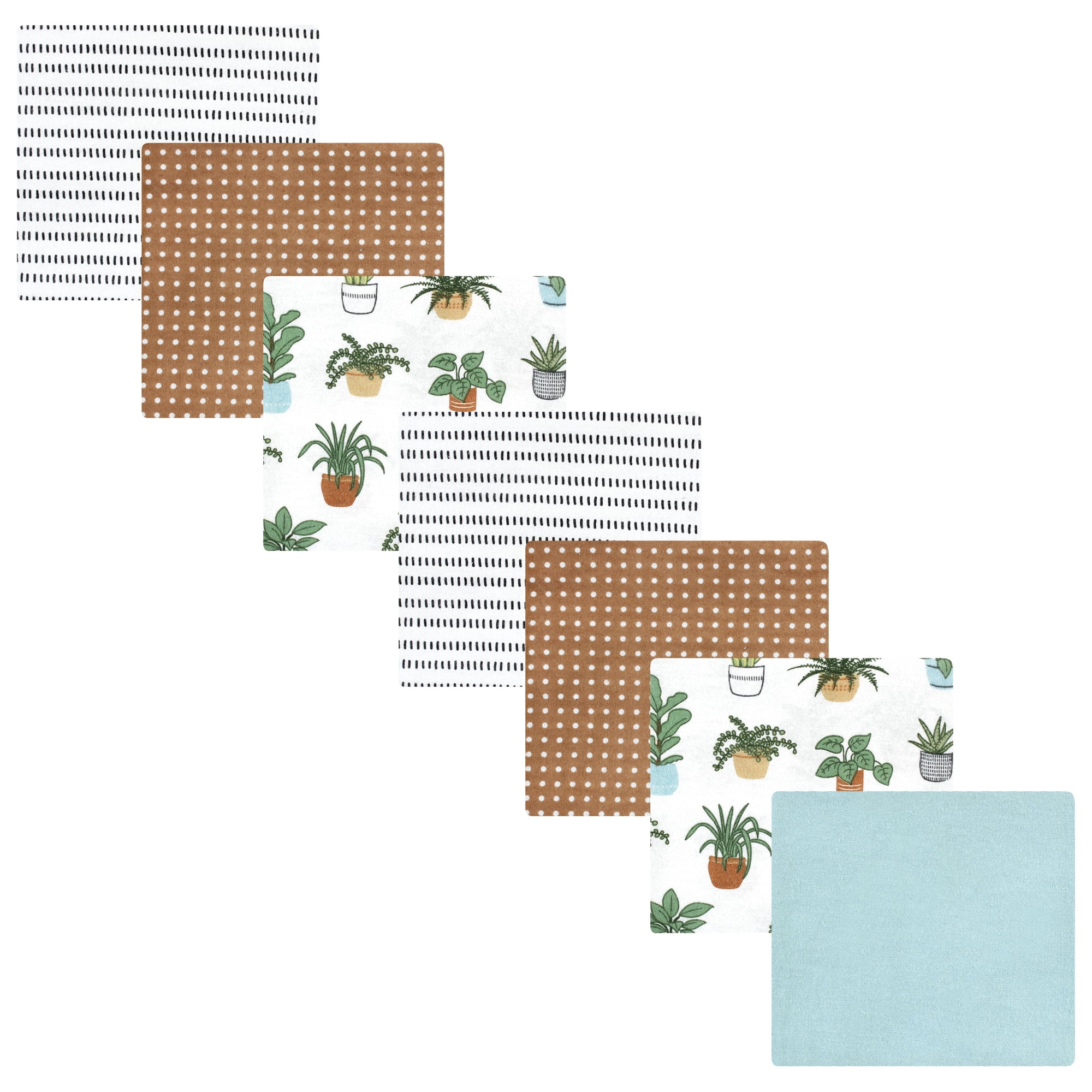 Little Treasure Hudson Baby Cotton Poly Flannel Receiving Blankets Multipack, Brown Plants, 30x30 inches