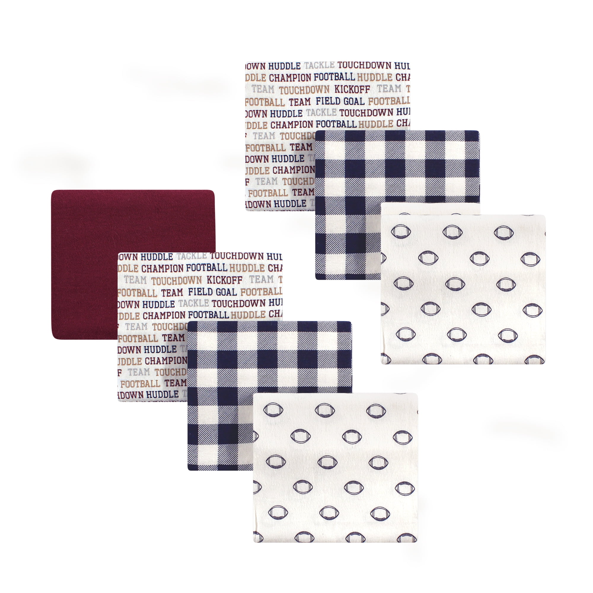 Little Treasure Hudson Baby Cotton Poly Flannel Receiving Blankets Multipack, Burgundy Football, 30x30 inches