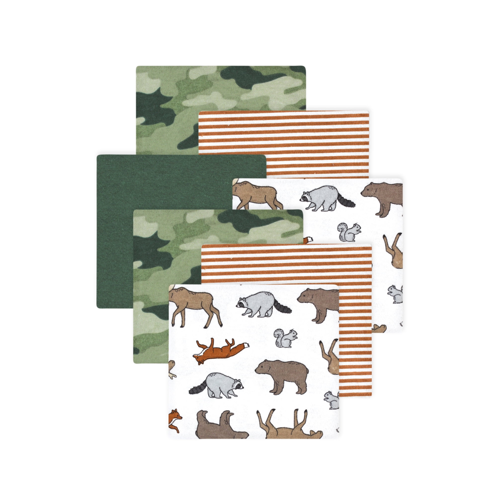 Little Treasure Hudson Baby Cotton Poly Flannel Receiving Blankets Multipack, Green Animal Adventure, 30x30 inches