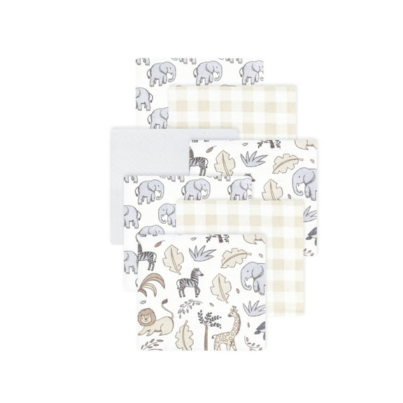 Little Treasure Hudson Baby Cotton Poly Flannel Receiving Blankets Multipack, Grey Neutral Safari, 30x30 inches