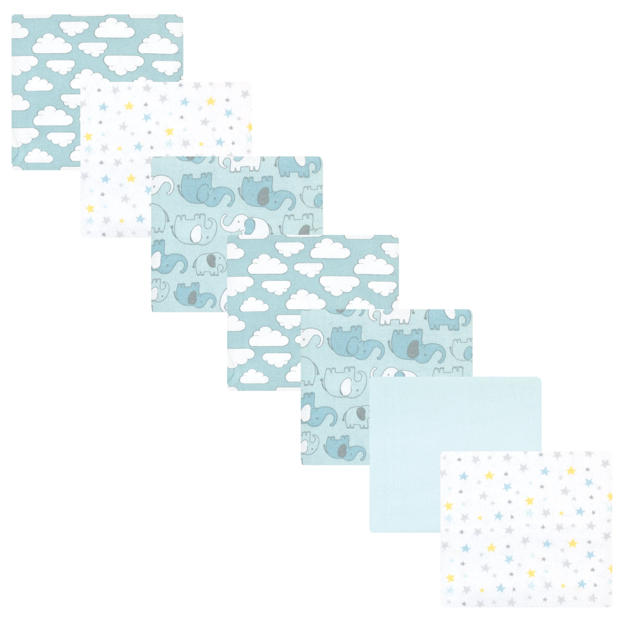 Little Treasure Hudson Baby Cotton Poly Flannel Receiving Blankets Multipack, Mint New Elephant, 30x30 inches