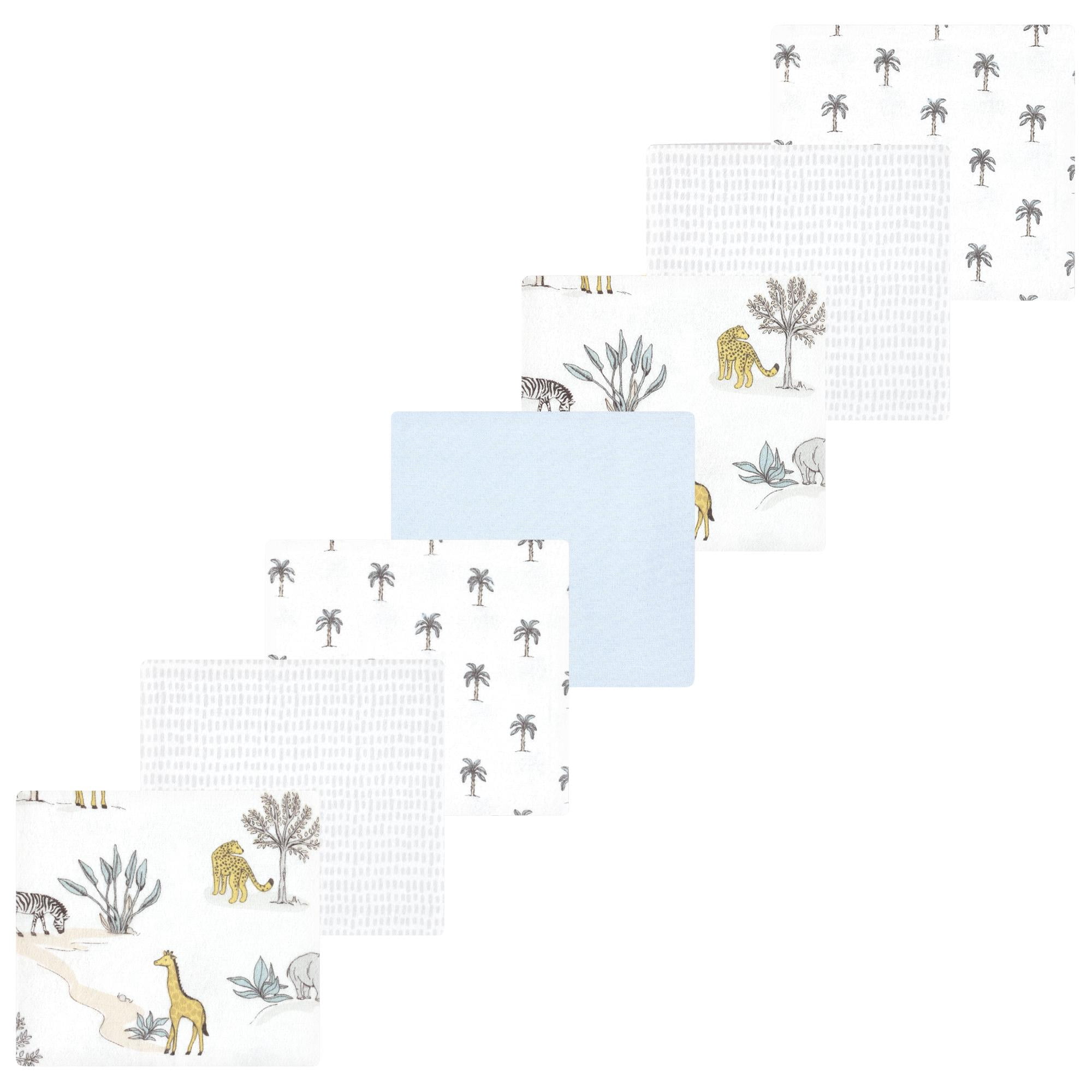 Little Treasure Hudson Baby Cotton Poly Flannel Receiving Blankets Multipack, White Safari World, 30x30 inches