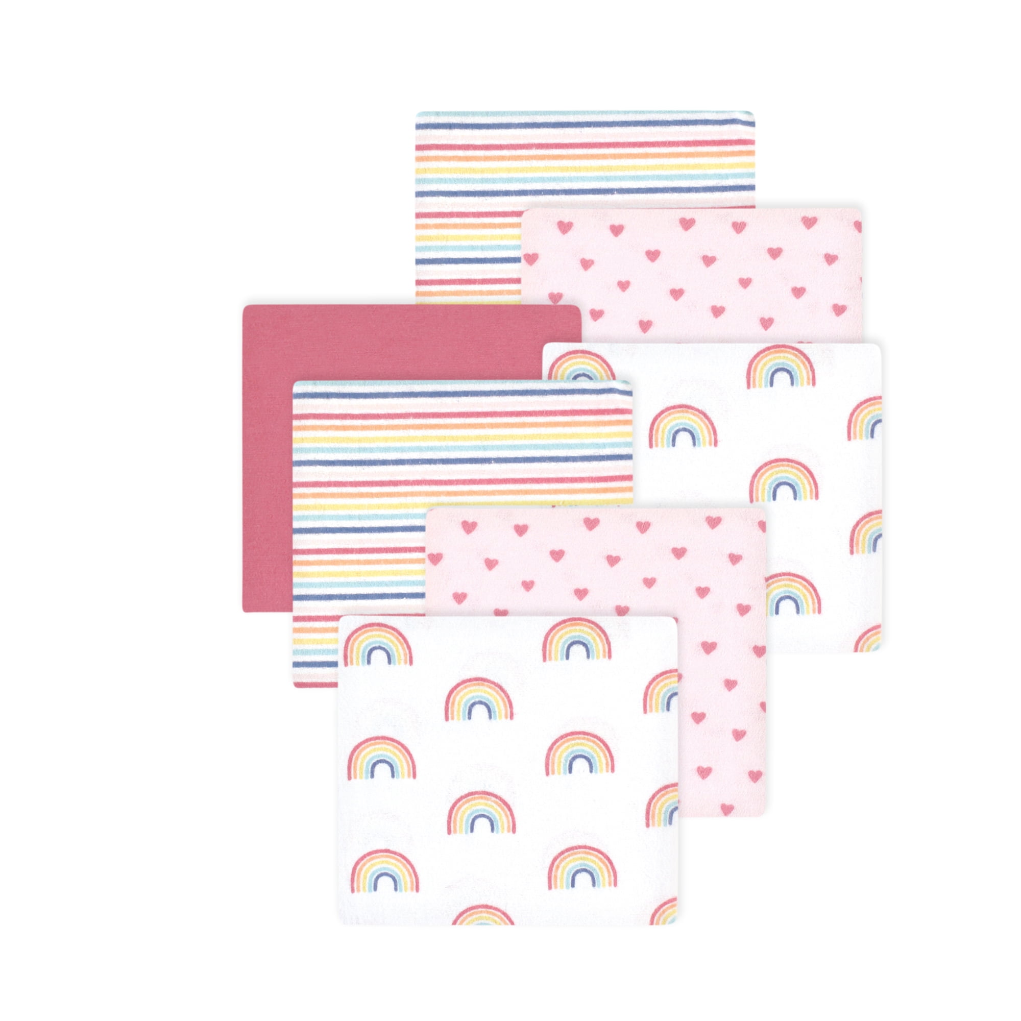 Little Treasure Hudson Baby Girls Cotton Poly Flannel Receiving Blankets 7-Pack, Pink Creative Rainbow, 30x30 inches