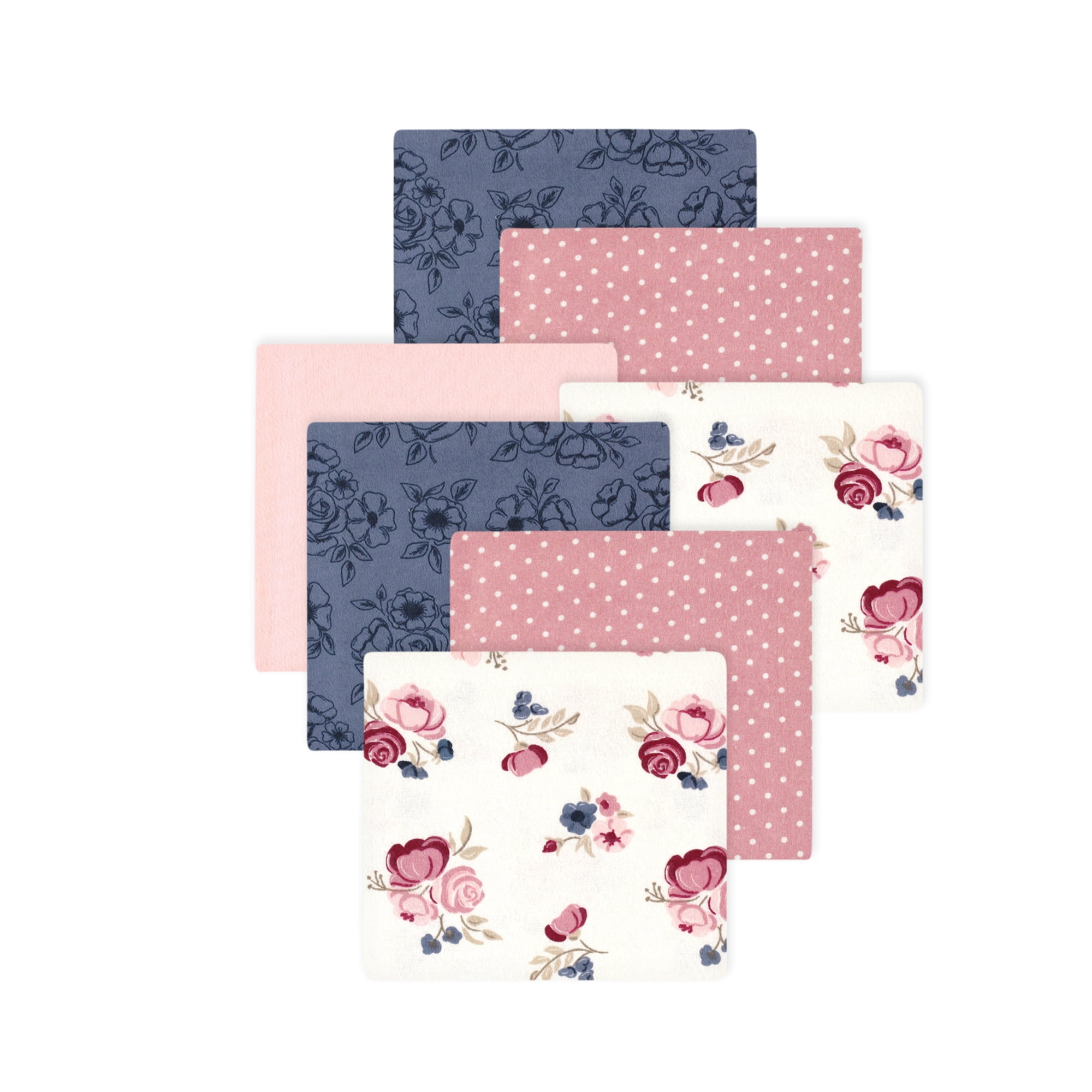Little Treasure Hudson Baby Girls Cotton Poly Flannel Receiving Blankets 7-Pack, Pink Dusty Rose Floral, 30x30 inches