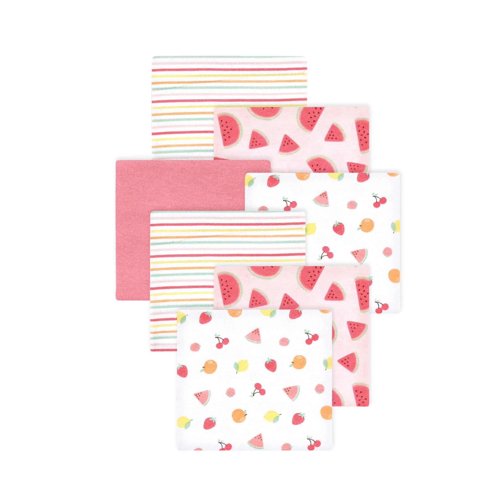 Little Treasure Hudson Baby Girls Cotton Poly Flannel Receiving Blankets 7-Pack, Pink Fruit Salad, 30x30 inches