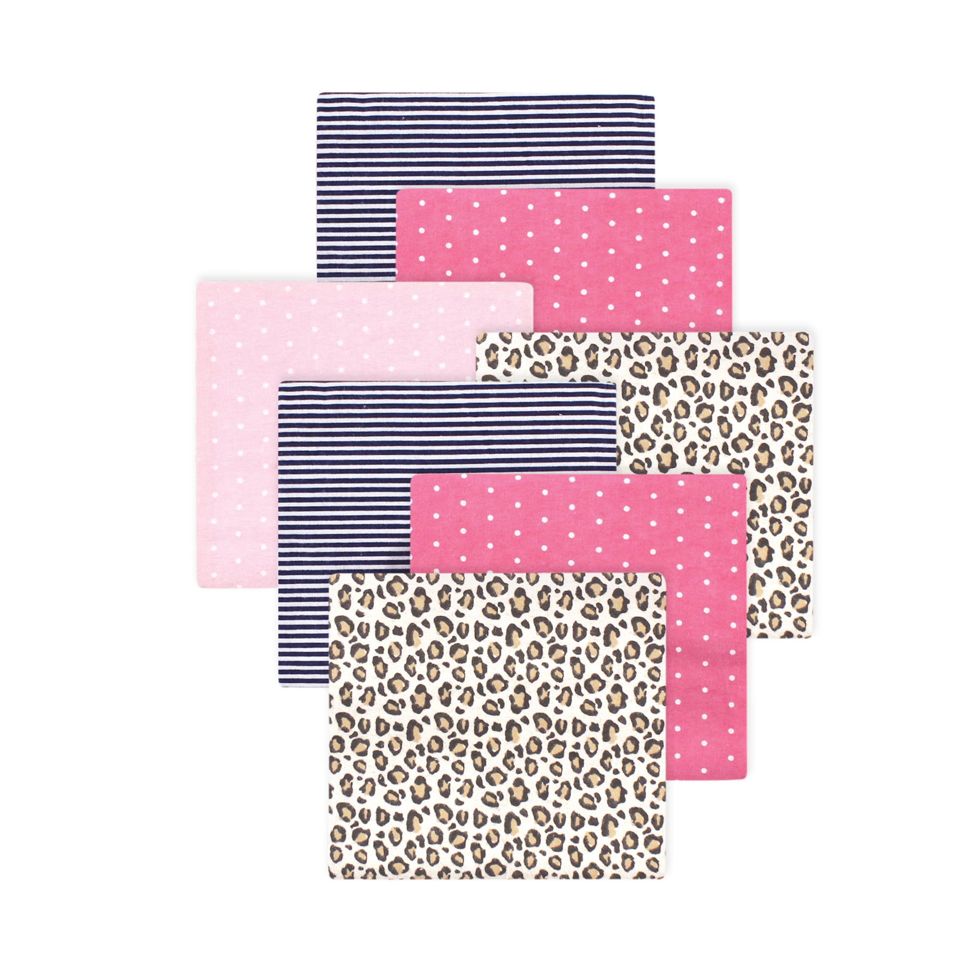 Little Treasure Hudson Baby Cotton Poly Flannel Receiving Blankets Multipack, Pink Leopard, 30x30 inches