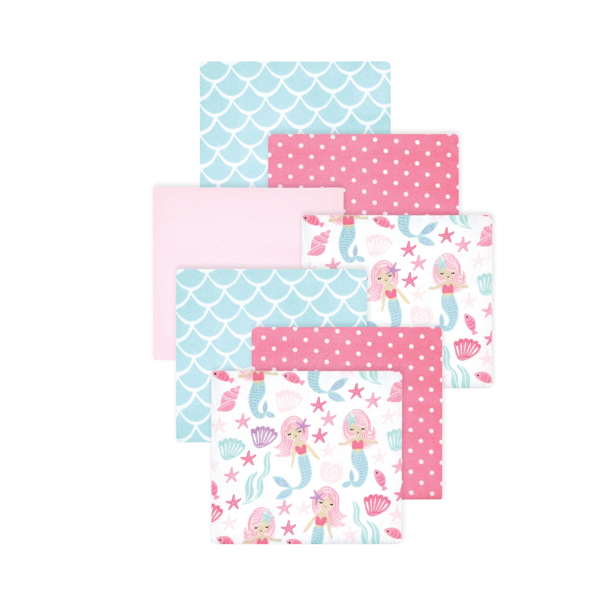 Little Treasure Hudson Baby Girls Cotton Poly Flannel Receiving Blankets 7-Pack, Pink Mermaid, 30x30 inches