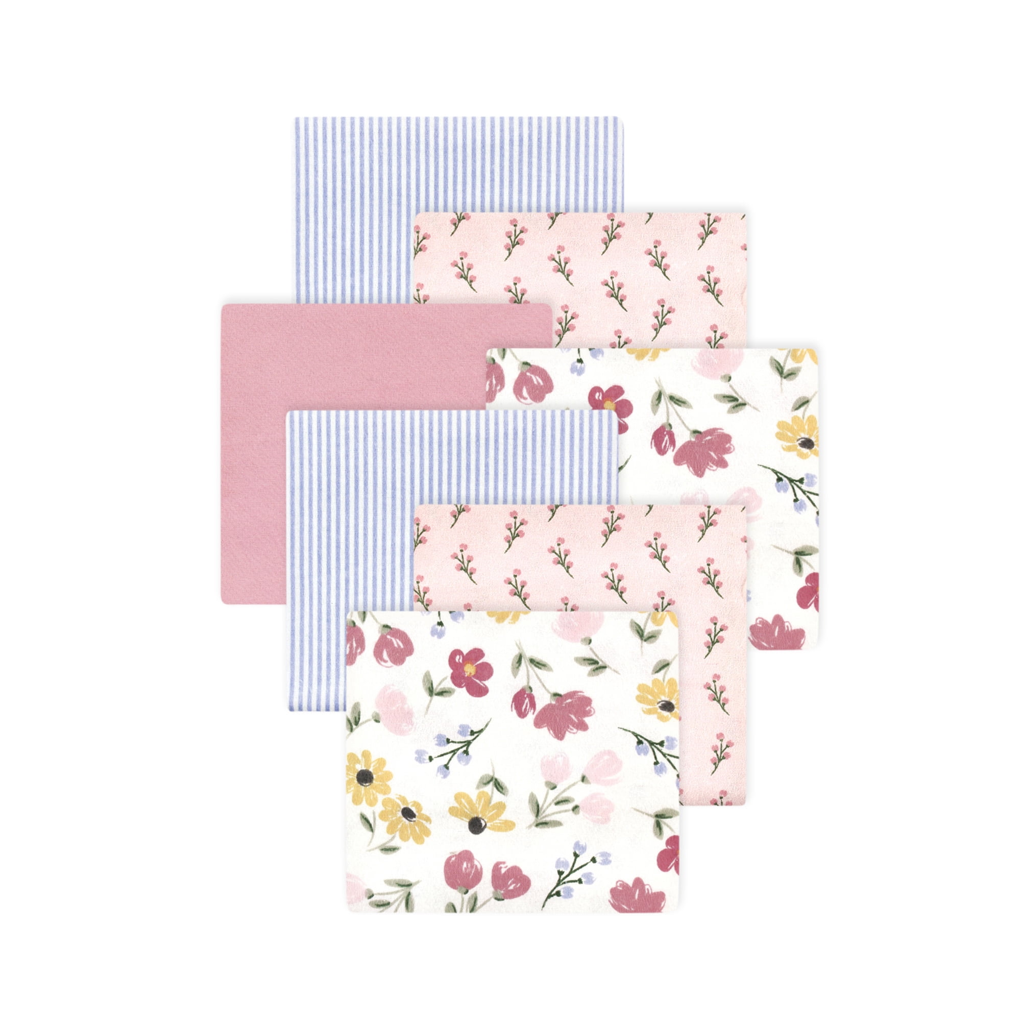 Little Treasure Hudson Baby Girls Cotton Poly Flannel Receiving Blankets 7-Pack, Pink Soft Painted Floral, 30x30 inches