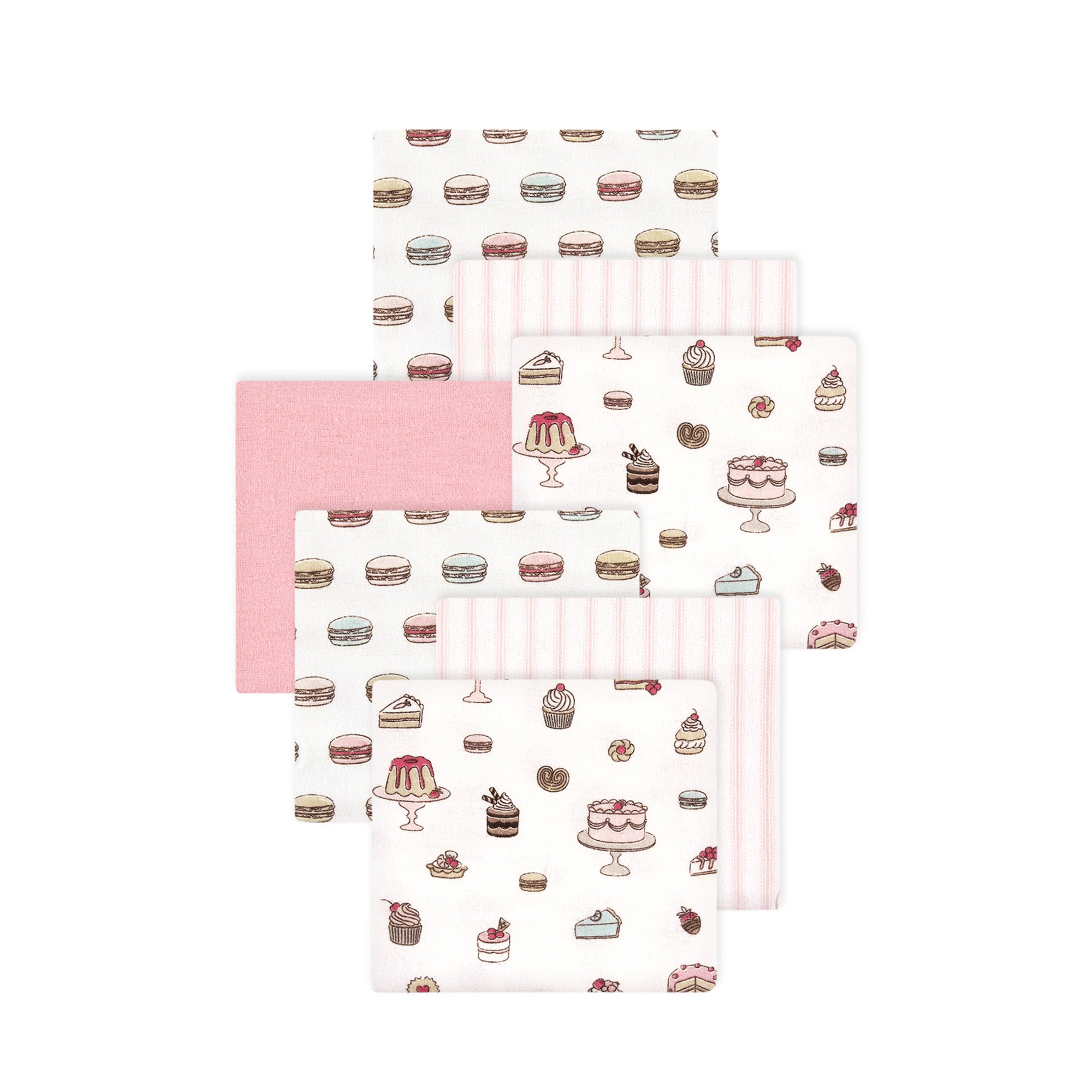 Little Treasure Hudson Baby Girls Cotton Poly Flannel Receiving Blankets 7-Pack, Pink Sweet Bakery, 30x30 inches