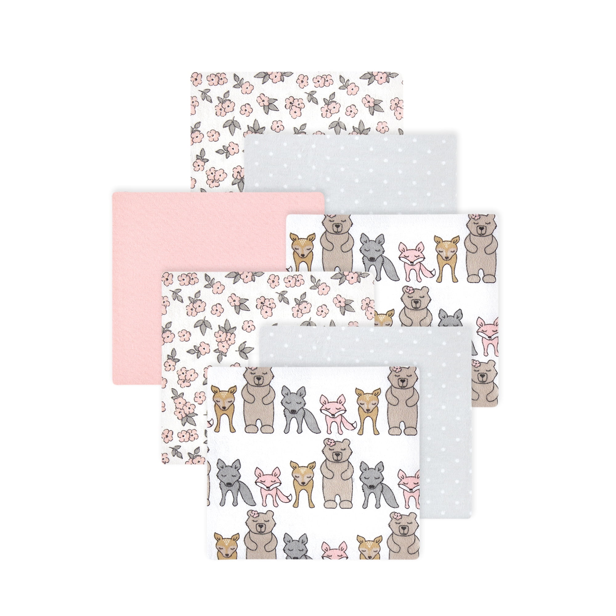 Little Treasure Hudson Baby Girls Cotton Poly Flannel Receiving Blankets 7-Pack, Pink Wild Forest, 30x30 inches