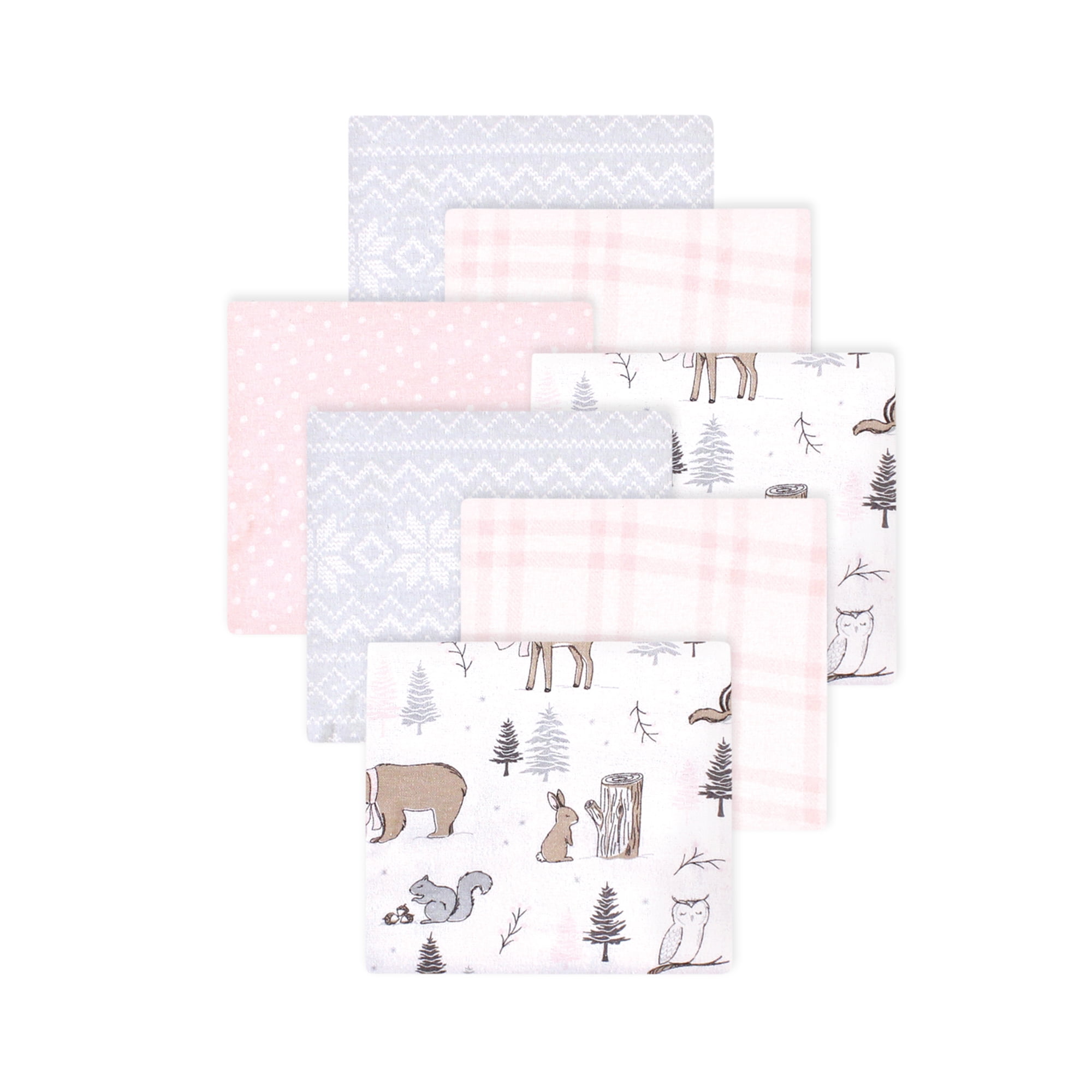 Little Treasure Hudson Baby Girls Cotton Poly Flannel Receiving Blankets 7-Pack, Pink Winter Forest, 30x30 inches