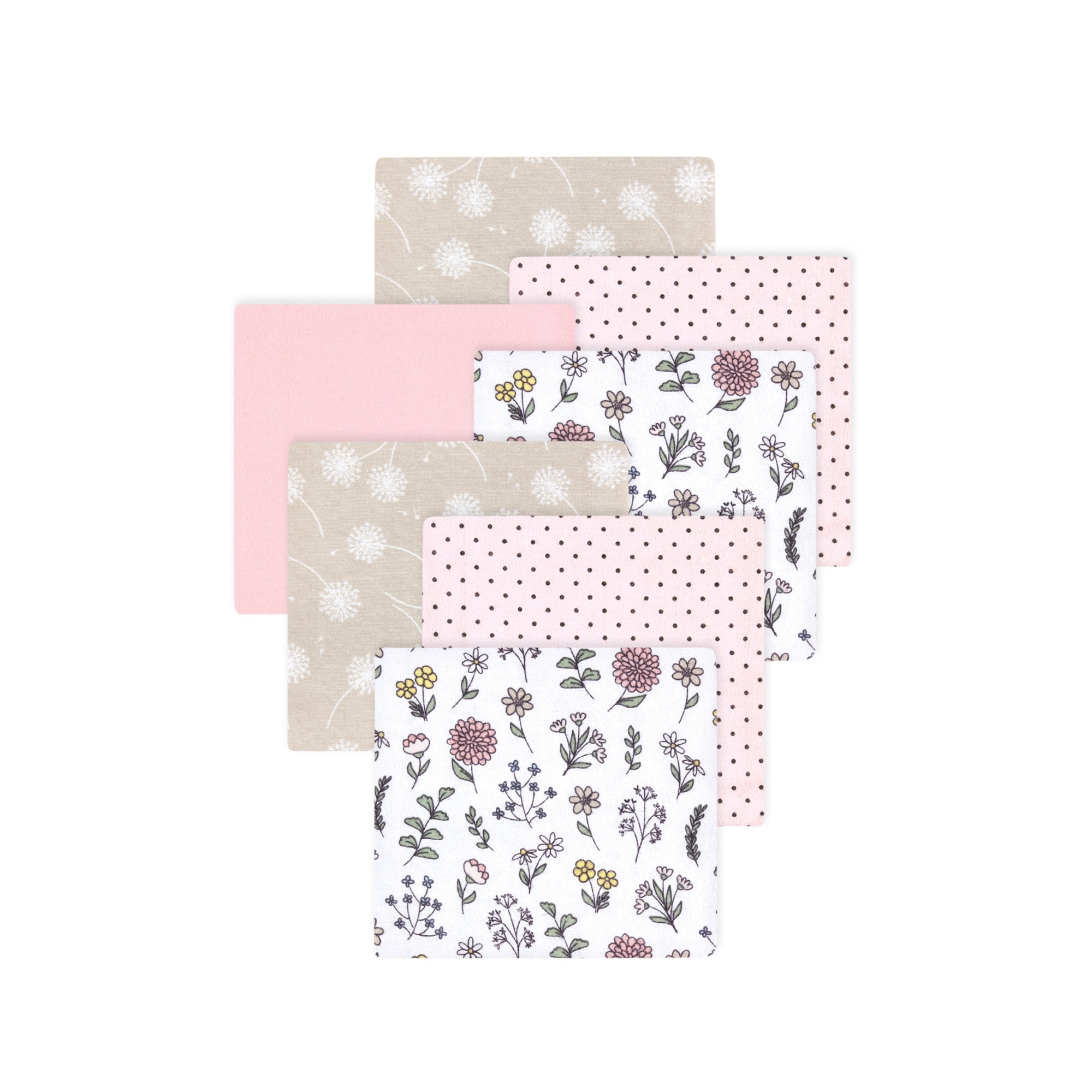 Little Treasure Hudson Baby Girls Cotton Poly Flannel Receiving Blankets Multipack, Pink Dandelion Wish, 30x30 inches