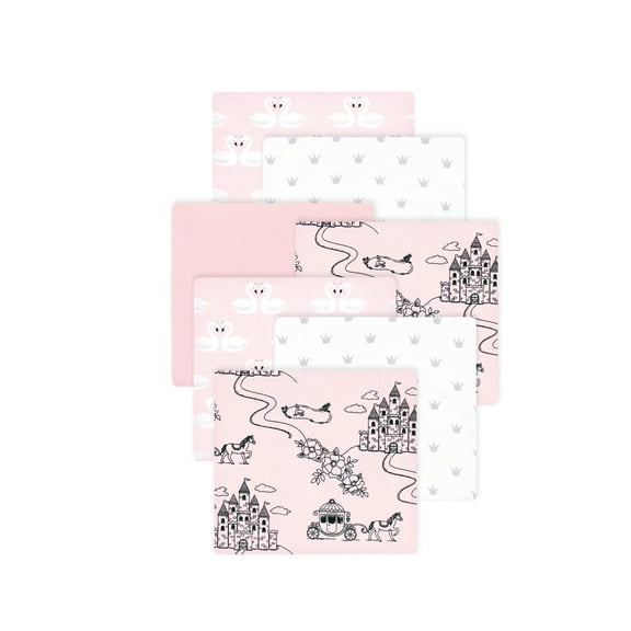 Little Treasure Hudson Baby Girls Cotton Poly Flannel Receiving Blankets Multipack, Pink Fairytale Princess, 30x30 inches