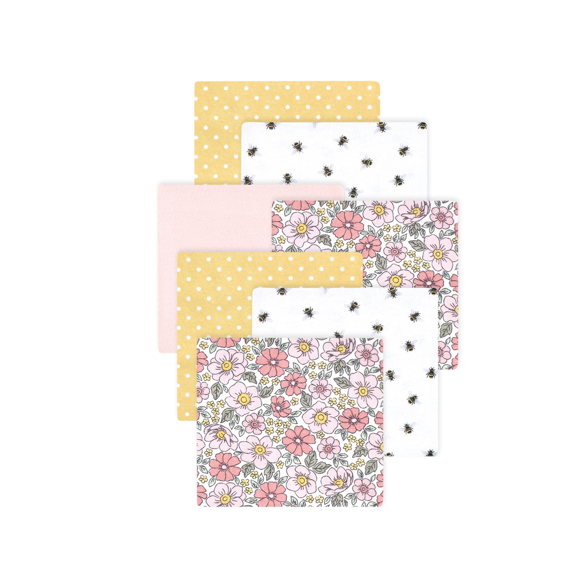 Little Treasure Hudson Baby Girls Cotton Poly Flannel Receiving Blankets Multipack, Pink Yellow Pretty Florals, 30x30 inches