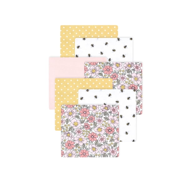 Little Treasure Hudson Baby Girls Cotton Poly Flannel Receiving Blankets Multipack, Pink Yellow Pretty Florals, 30x30 inches